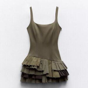 Zara Army Green Ruffle Mini Dress